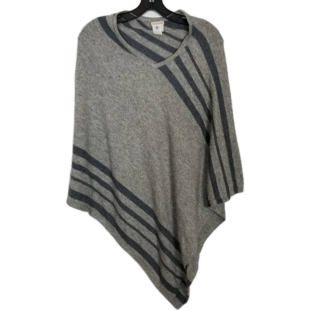 Toad&Co Women Poncho Sweater One Size Wool Hearwood  Grey  Striped Pullover Soft